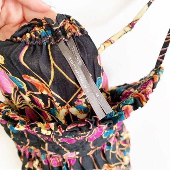 Anthropologie Quilted Floral Maxi Dress Black Size XS Flowy Bohemian Square Neck - Picture 11 of 12